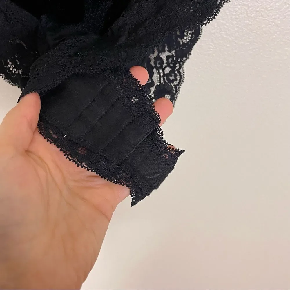 Victoria’s Secret Vintage Black Velour‎ Lace Trim Bottom Cheeky Bodysuit Medium